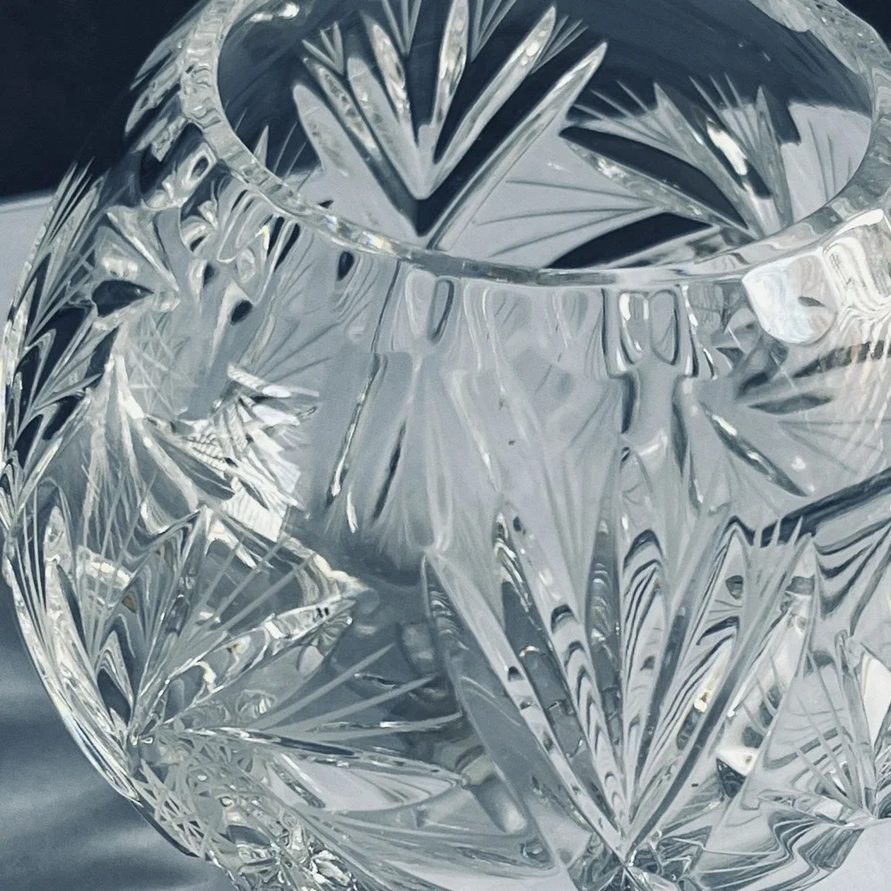 Vintage Mikasa 24% Lead Crystal Round Rose Bowl Vase Pinwheel Starburst Etched